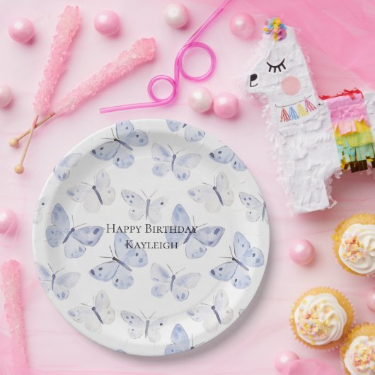 パープルラベンダー蝶誕生日 ペーパープレート (パーティー)