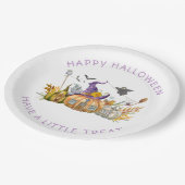 パープルラベンダー金ゴールドウィッチズハットパンプキンハウス ペーパープレート (アングル)