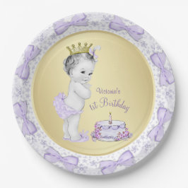 パープルラベンダー金ゴールドプリンセス1st誕生日パーティー ペーパープレート