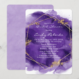 パープルラベンダー金ゴールド絵を描ブライダルシャワーインビタティ 招待状