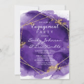 パープルラベンダー金ゴールド絵を描婚約パーティインビタ 招待状 (正面)