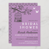 パープルラベンダー鳥かご素朴用シャワー招待状 招待状 (正面/裏面)