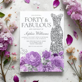 パープルラベンダー&シルバーガウン40歳の誕生日パーティー 招待状