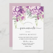 パープルラベンダー&シルバーフローラキンセアニェラパーティー 招待状 (正面/裏面)