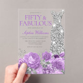 パープルラベンダー&シルバー50thバースデーパーティー アクリル招待状 (インサイチュ (ポータブル))