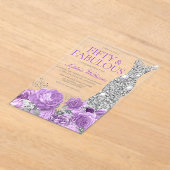 パープルラベンダー&シルバー50thバースデーパーティー アクリル招待状 (レイダウン)