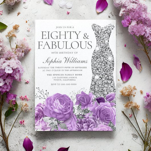 パープルラベンダー&シルバー80thバースデーパーティー 招待状
