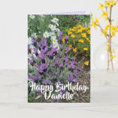 パープルラベンダー&デイジーフラワーフローラ誕生日 カード (黄色い花)