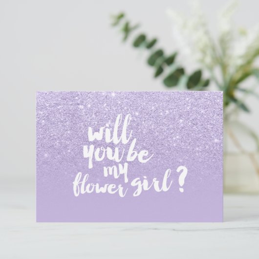 パープルラベンダー フェイクグリッター オンブレ フラワーガール 招待状 (スタンド正面)