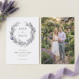 パープルラベンダー フォト付き エレガントな結婚式 セーブザデート