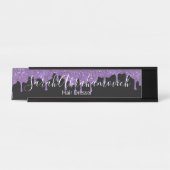 パープルラベンダー&ブラックグリッタードリップスデスクサイン デスクネームプレート (正面)