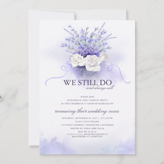 パープルラベンダー「我々はまだ行う」結婚の記念日 招待状 (正面)