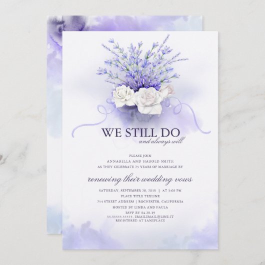 パープルラベンダー「我々はまだ行う」結婚の記念日 招待状 (正面/裏面)
