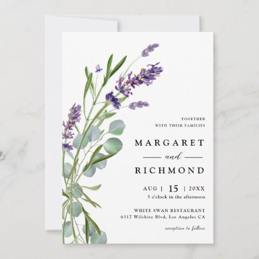 パープルラベ素朴ンダーフローラウォーター結婚カラー 招待状 (正面)
