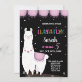 パープルラマおもしろいラマ誕生日招待状 招待状 (正面)
