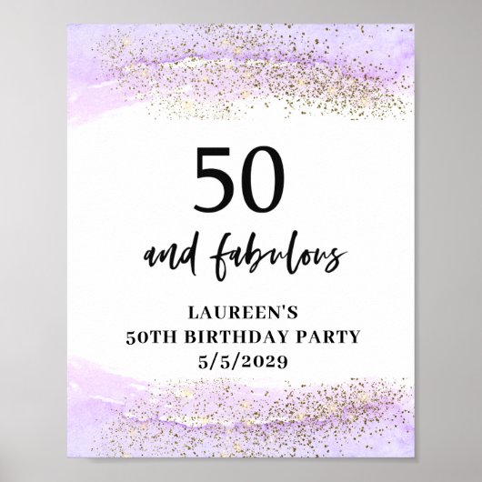 パープルラメ 50歳の誕生日パーティー ポスター (正面)