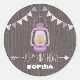 パープルランタンキャンプ誕生日シール ラウンドシール