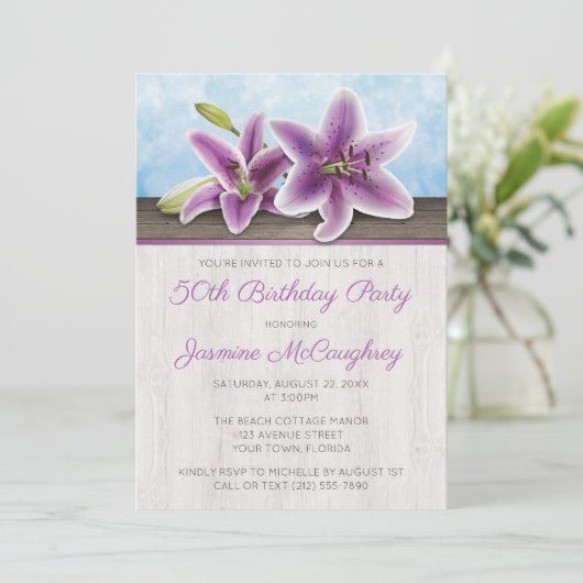 パープルリかわいらしリーバースデーパーティ招待状 招待状 (スタンド正面)