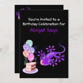 パープルリザード誕生日パーティーへの招待 招待状 (正面/裏面)