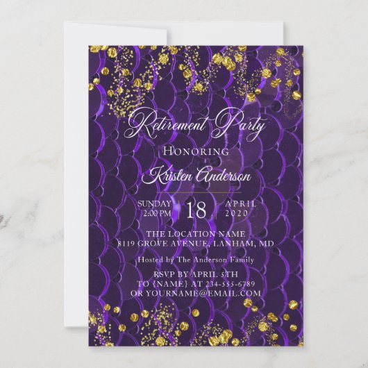 パープルリタイアメントパーティの招待状 招待状 (正面)