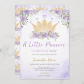 パープルリトルプリンセスベビーシャワー 招待状 (正面/裏面)