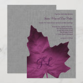 パープルリネンイニシャル結婚式招待状 招待状 (正面/裏面)