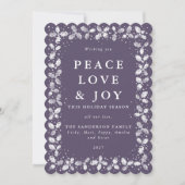 パープルリノプリントのホリーと実のボーダーフラット シーズンカード (正面)