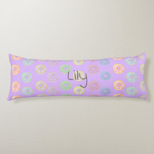 パープルリバーシブル名前をカスタムするドーナツ抱き枕 ボディピロー (正面)