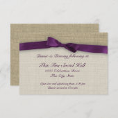 パープルリボンとバーラップ披露宴 招待状 (正面/裏面)