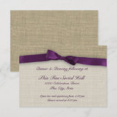 パープルリボンと麻のレセプションカード 招待状 (正面/裏面)