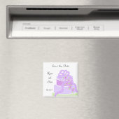 パープルリボンのウェディングケーキのSave the Date マグネット (インサイチュ (食洗機))