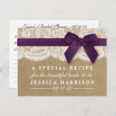 パープルリボンオンクラフト&レースブライダルシャワーレシピ インビテーションポストカード (正面/裏面)