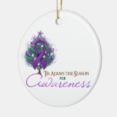 パープルリボンクリスマス認識度シーズン セラミックオーナメント (左)