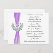 パープルリボンシルバースワンスブライダルシャワー招待状 招待状 (正面/裏面)