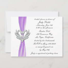 パープルリボンシルバースワンスブライダルシャワー招待状 招待状