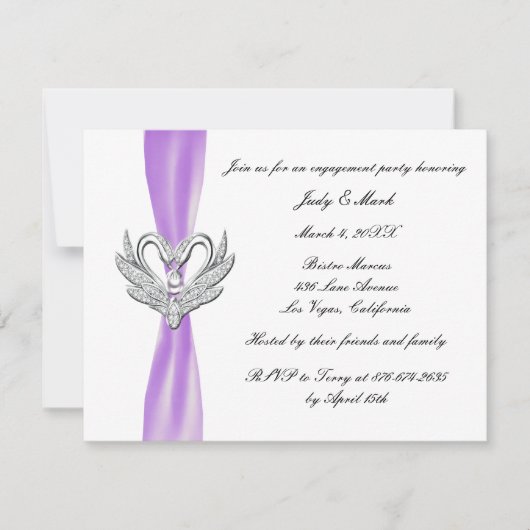 パープルリボンシルバースワンス婚約パーティ招待状 招待状 (正面)