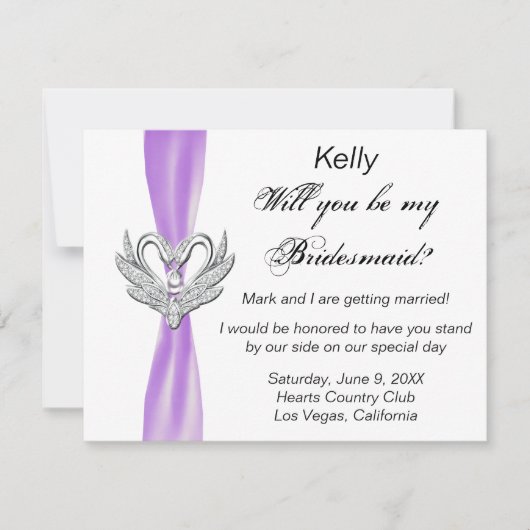 パープルリボンシルバースワンズブライズメイドカード 招待状 (正面)