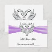 パープルリボンシルバースワン テーブルプレースカード 招待状 (正面/裏面)