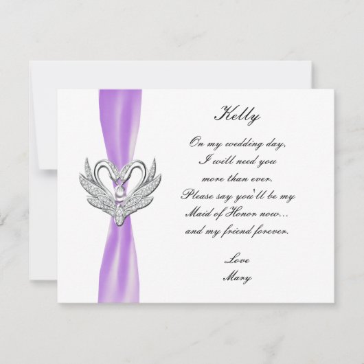 パープルリボンシルバースワン メイドオブオナーカード 招待状 (正面)