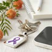 パープルリボンメタルキーチェーン キーホルダー (側面)