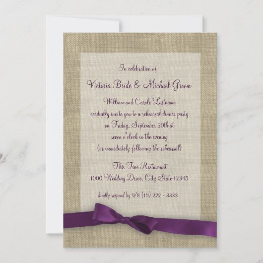パープルリボンリハーサルディナー 招待状 (正面)