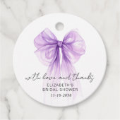 パープルリボン水彩ウェディングシャワー感謝カード フェイバータグ (正面)