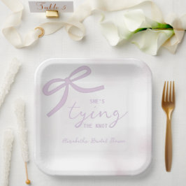 パープルリボン水彩ウェディングシャワー ペーパープレート