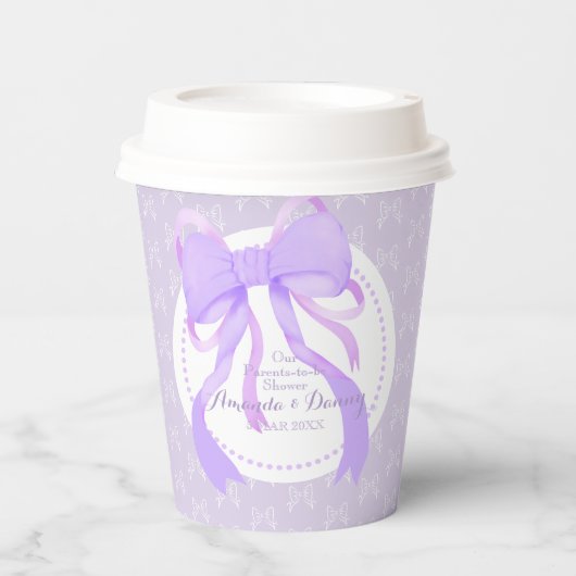 パープルリボン ベビーガールシャワー 紙コップ (正面)