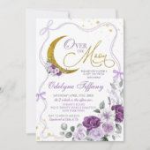 パープルリボン ライラック オーバー・ザ・ムーン ガール ベビーシャワー 招待状 (正面)