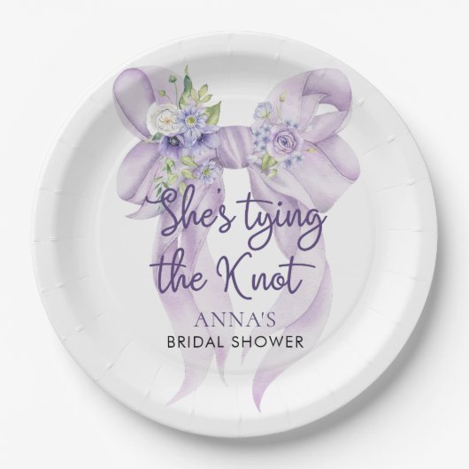 パープルリボン 彼女は結婚する ブライダルシャワー ペーパープレート (正面)