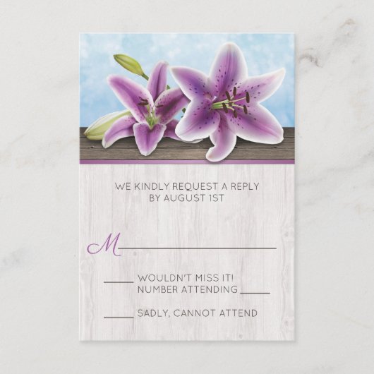 パープルリリーかわいらしRSVPカード 出欠カード (正面)