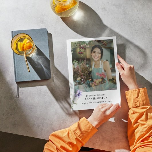 パープルリリー シンプル写真葬儀プログラム 招待状