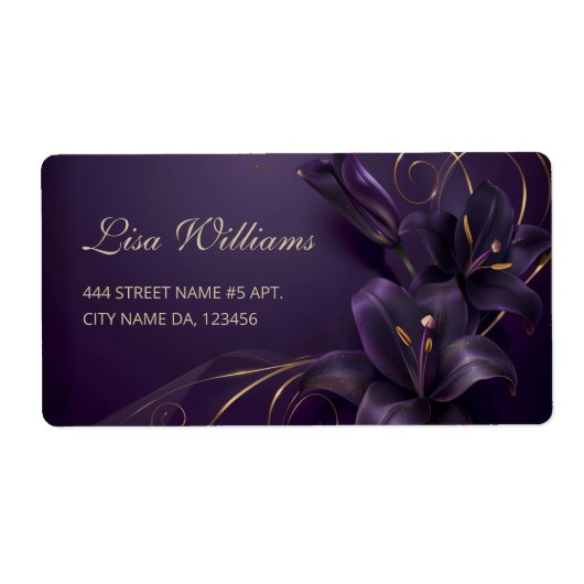 パープルリリー 3D フラワー ラグジュアリー ビジネスカード ラベル (正面)