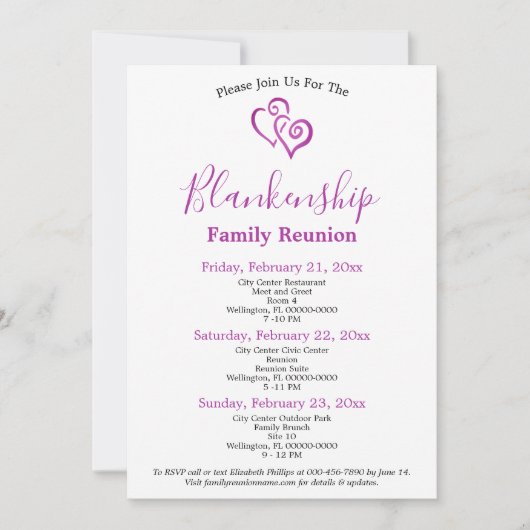 パープルリンクハートファミリー懇親会テンプレート 招待状 (正面)